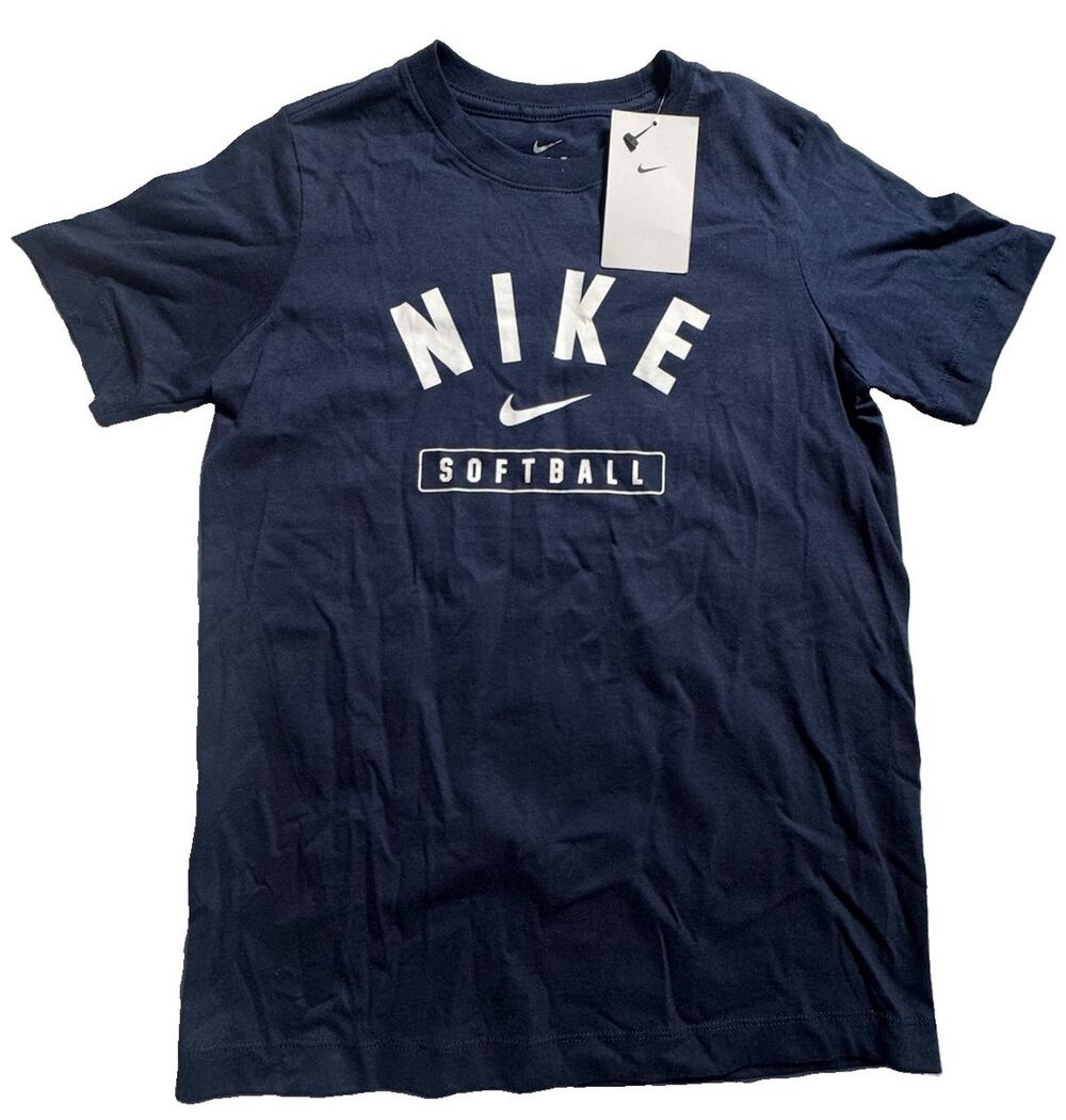 Nike Boys Softball T-Shirt Medium Navy Blue Short Sleeve Graphic Tee NWT